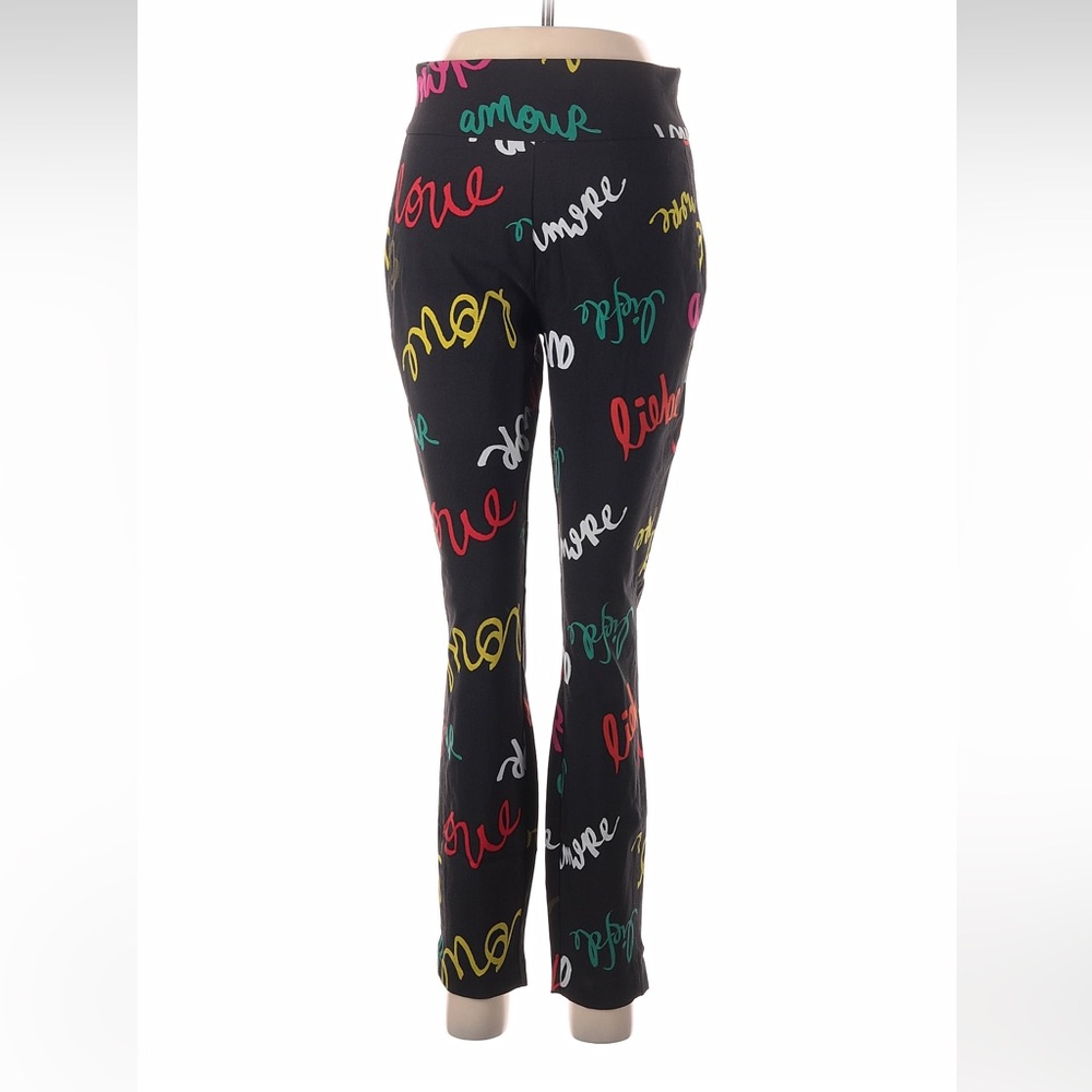 NWT New York & Company Black Flare Pants with Multicolor Script